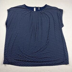 Chaps Womens Navy Blue Printed Blouse Cap Sleeve Flowy Lightweight Top 2X Shirt